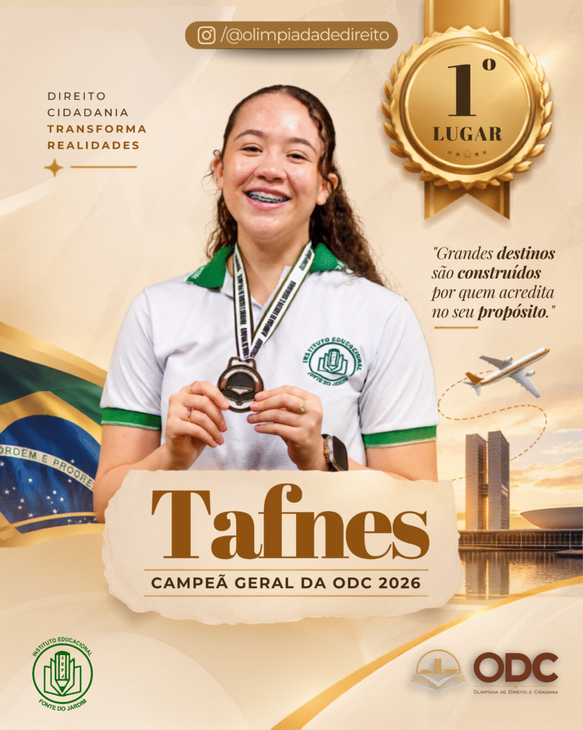Tafnes Soares, do Instituto Fonte do Jardim, é a grande campeã da Olimpíada de Direito e Cidadania 2026